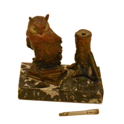 Alternative view of Austrian Cold-Painted Owl Table Lighter/Striker c. early 1900's