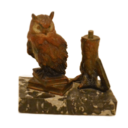Austrian Cold-Painted Owl Table Lighter/Striker c. early 1900's