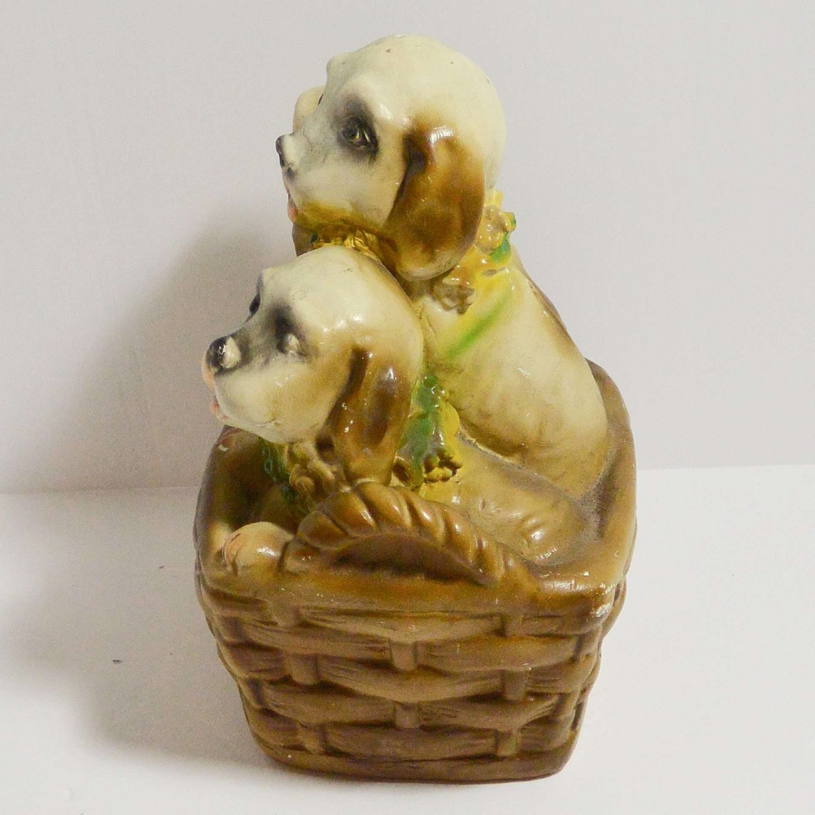 Vintage Chalkware Dogs-Puppies in a Basket Bank - Image 6