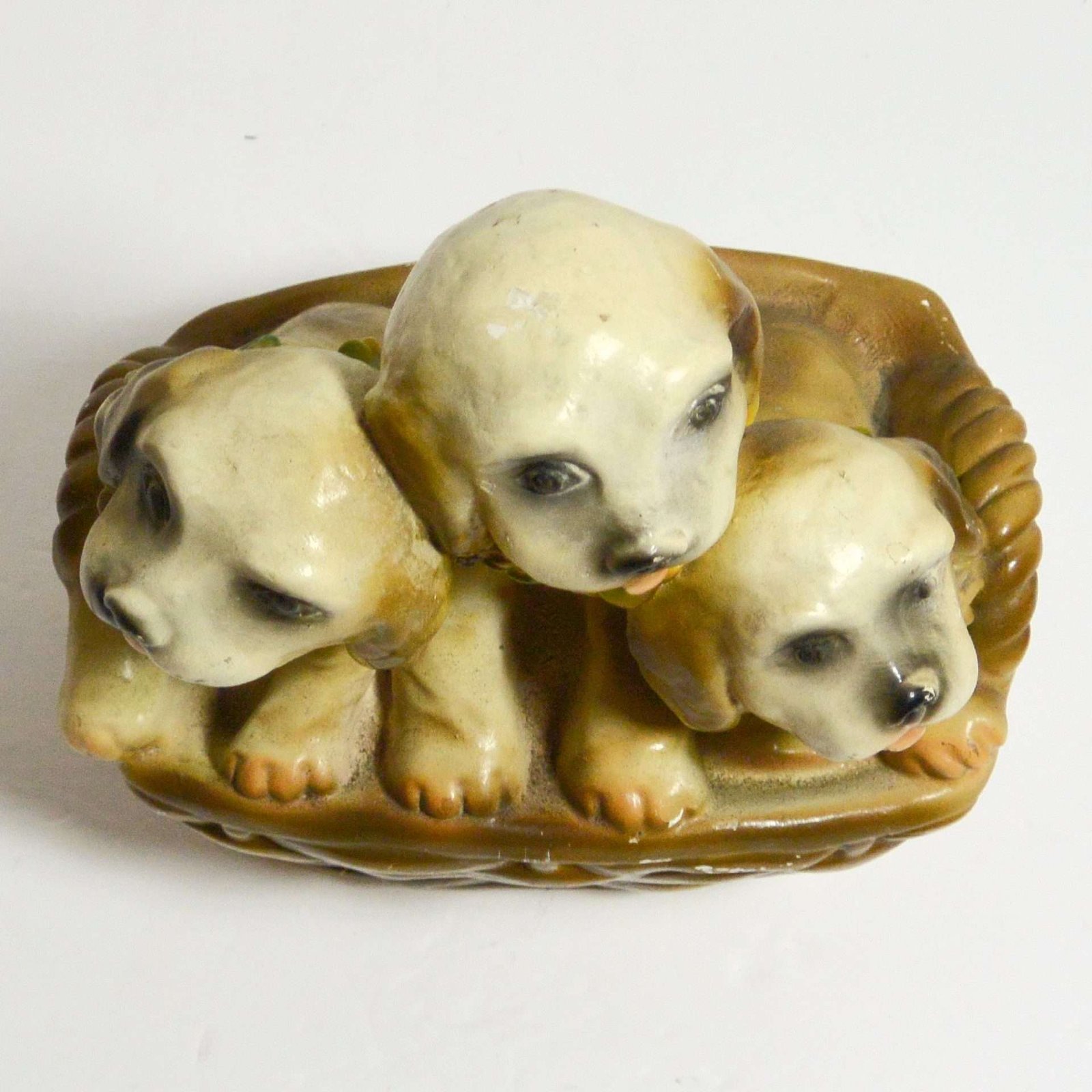 Vintage Chalkware Dogs-Puppies in a Basket Bank - Image 7