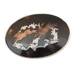 Antique Edwardian Sterling Silver & Faux Tortoiseshell "Dancing Hares" Trinket Box