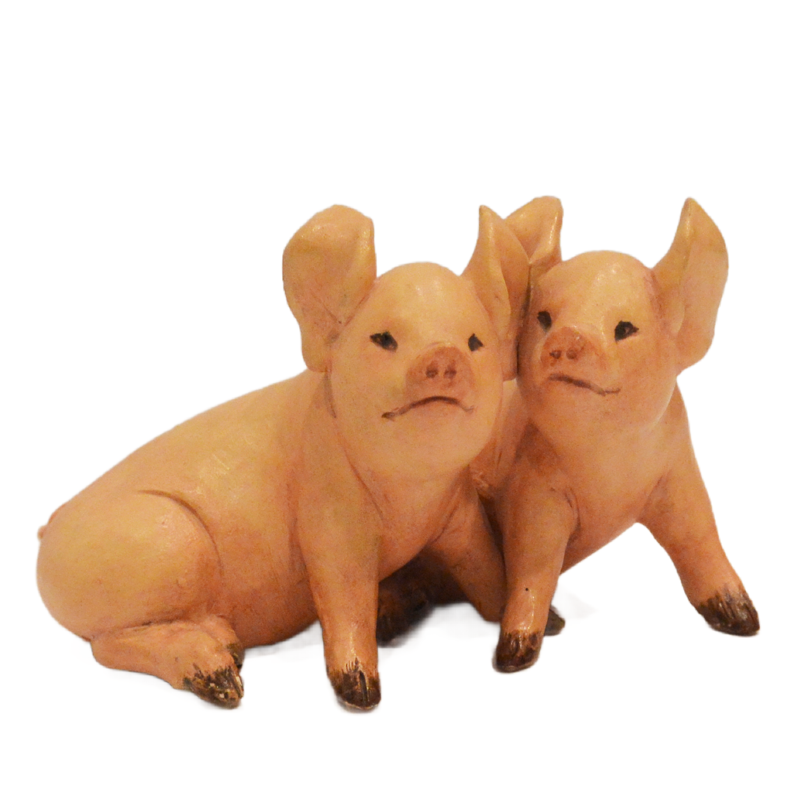 Signed Mid-Century Cacciapuoti Italian Porcelain Huddled Pig Pair