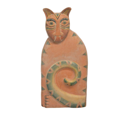 30" Don Freedman Signed Wood Sculpture – Modernist Cat – c. 1980s