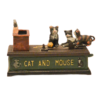 Vintage-Style Cast Iron Mechanical "Cat and Mouse" Coin Bank - Whimsical Folk Art