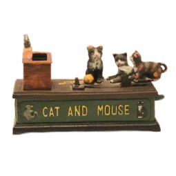 Vintage-Style Cast Iron Mechanical "Cat and Mouse" Coin Bank - Whimsical Folk Art