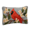 Vintage Hand-Hooked Cardinal & Dogwood Accent Pillow