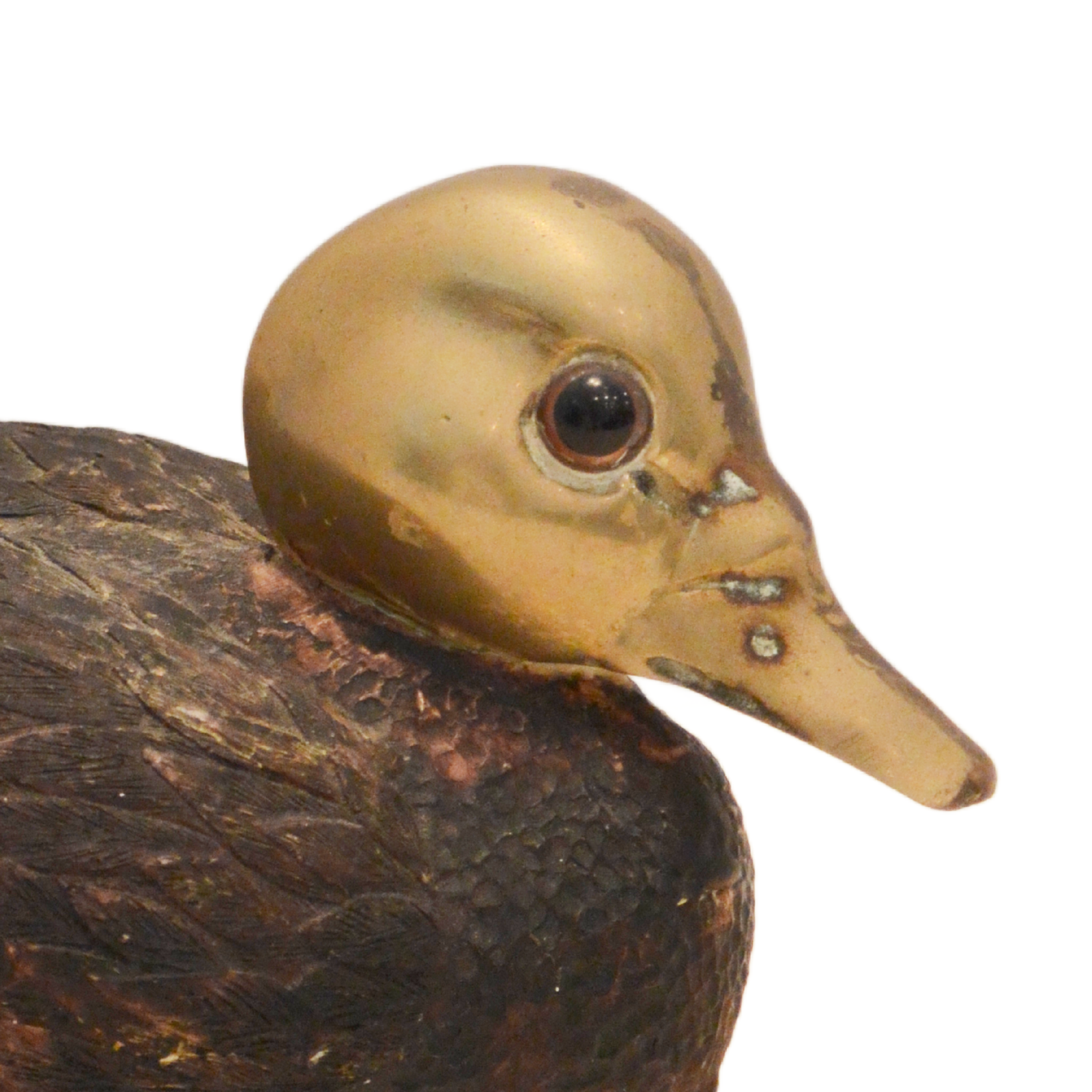 Vintage Hand-Carved Wood and Solid Brass Duck Decoy Figurine with Glass Eyes - Image 3