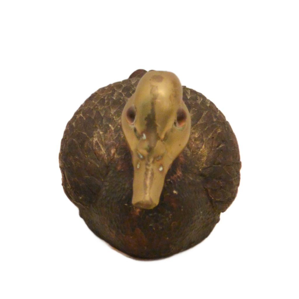Vintage Hand-Carved Wood and Solid Brass Duck Decoy Figurine with Glass Eyes - Image 5