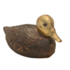 Vintage Hand-Carved Wood and Solid Brass Duck Decoy Figurine with Glass Eyes