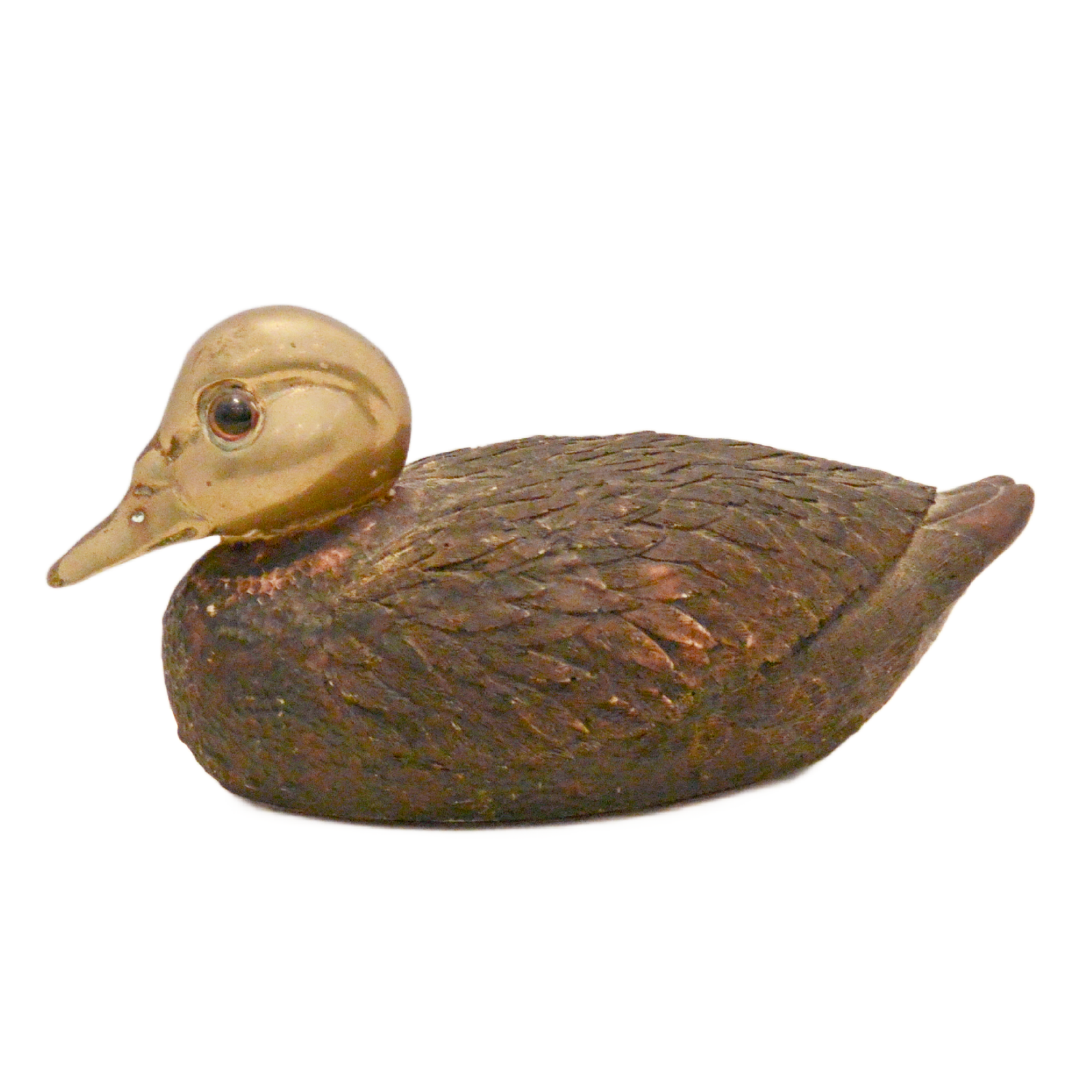 Vintage Hand-Carved Wood and Solid Brass Duck Decoy Figurine with Glass Eyes - Image 6