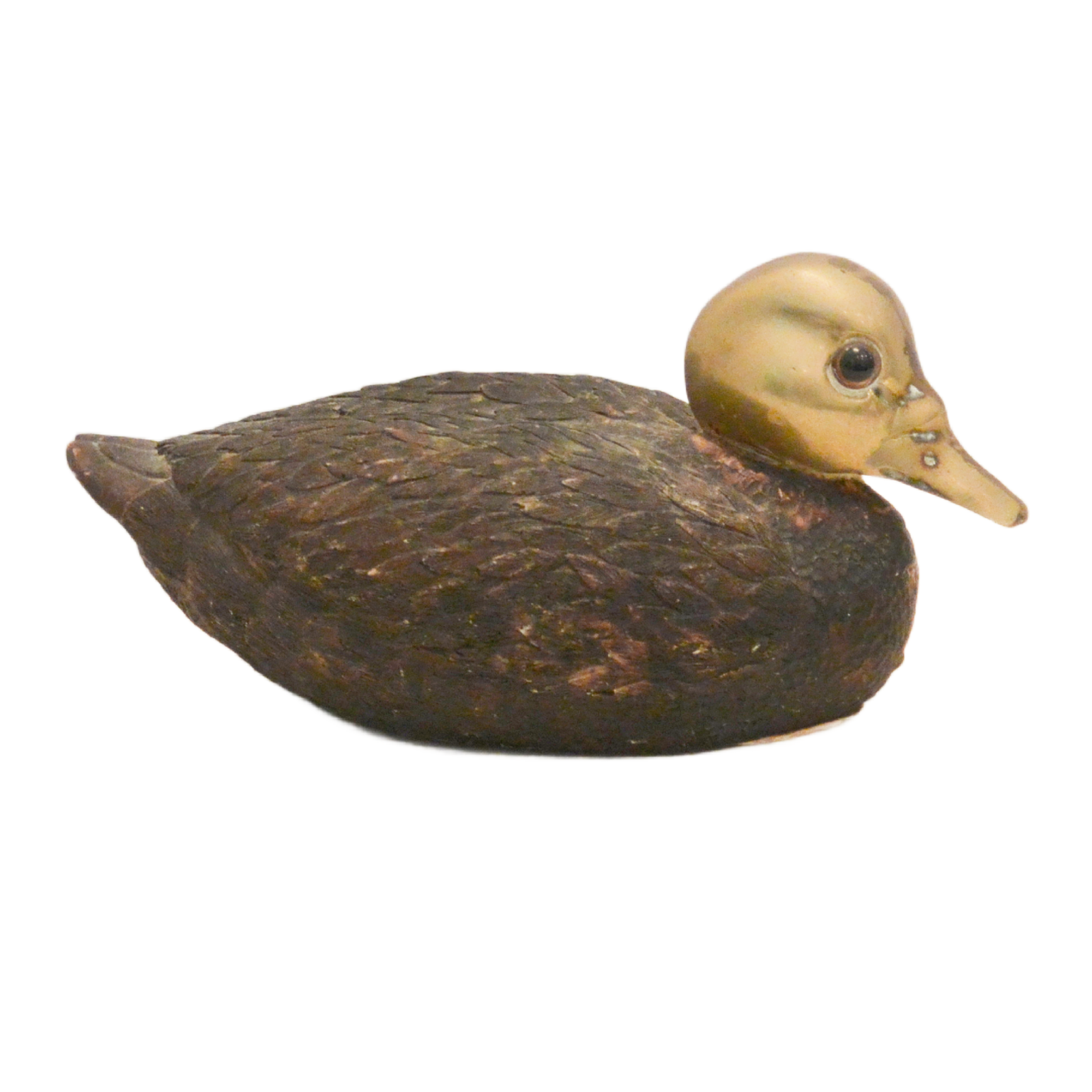 Vintage Hand-Carved Wood and Solid Brass Duck Decoy Figurine with Glass Eyes - Image 4