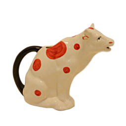 Vintage 1930s Czechoslovakian Hand-Painted Red Polka Dot Cow Creamer Pitcher