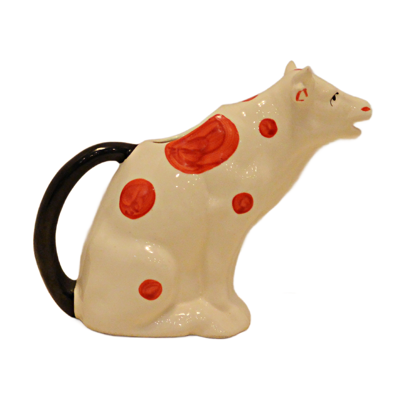 Vintage 1930s Czechoslovakian Hand-Painted Red Polka Dot Cow Creamer Pitcher - Image 4