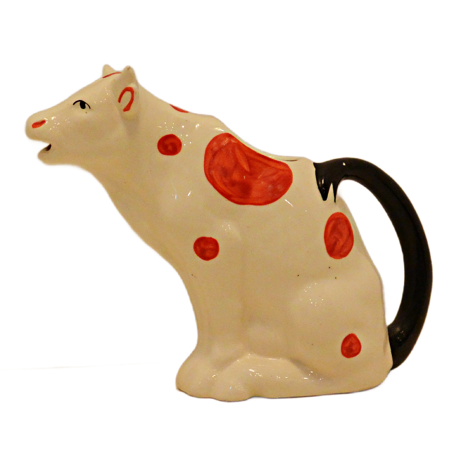 Vintage 1930s Czechoslovakian Hand-Painted Red Polka Dot Cow Creamer Pitcher - Image 6